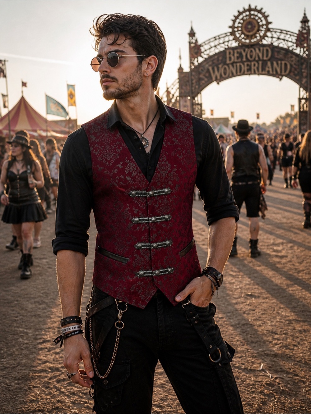 Punk Rave Red Brocade Vest M Steampunk Gothic Waistcoat Cosplay Renaissance Q